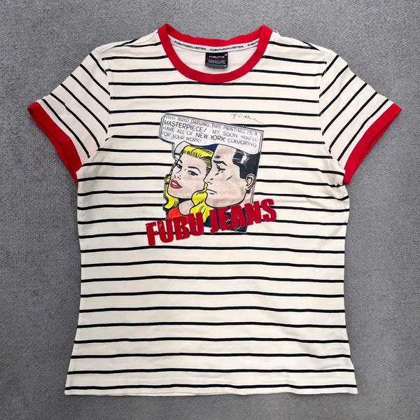 [BUNJANG] M Stripe Short Sleeve T-Shirt / M 후부 스트라이프 반팔 티셔츠