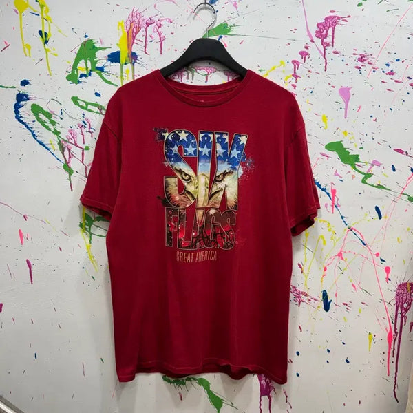 [BUNJANG] Six Flags Great America Eagle Graphic T-Shirt Red L / Six Flags Great America 독수리 그래픽 반팔티 레드 L