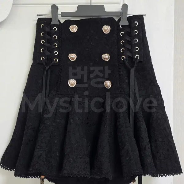 [BUNJANG] Lizlisa Side Lace-up Skirt Black Jige-kei / 리즈리사 사이드 레이스업 스커트 블랙 지뢰계 양지뢰