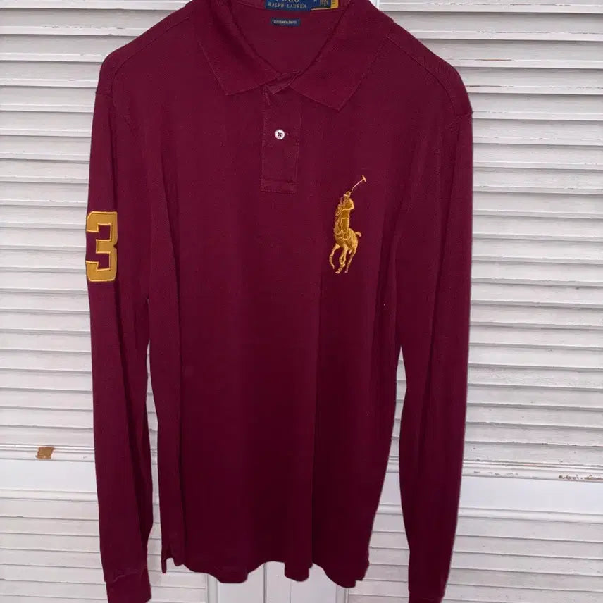 [BUNJANG] Polo Ralph Lauren Men's Long Sleeve Polo Shirt with Gold Horse Embroidery / 폴로 랄프로렌 롱슬리브 카라티 골드 말 자수 3번