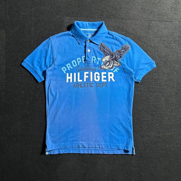 [BUNJANG] Tommy Hilfiger Y2K Eagle Patch Logo Blue Short Sleeve Polo Shirt / 타미힐피거 y2k 이글 패치로고 블루 반팔 카라티