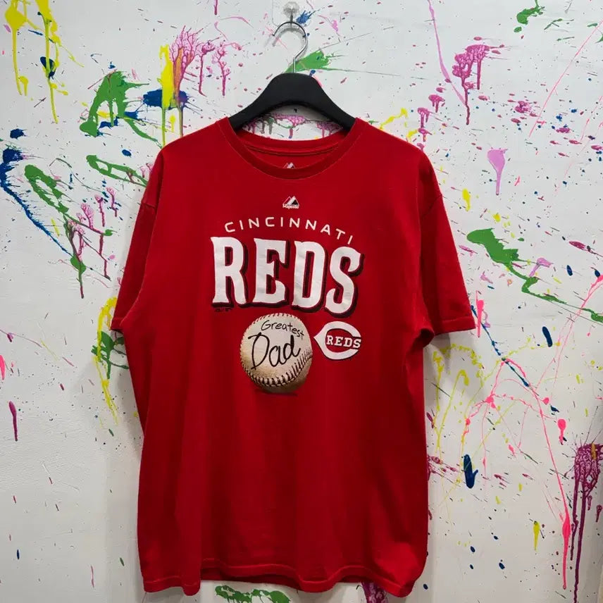 [BUNJANG] Majestic MLB Cincinnati Reds Greatest Dad Graphic T-Shirt L / 마제스틱 MLB 신시내티 레즈 Greatest Dad 그래픽 티셔츠 L