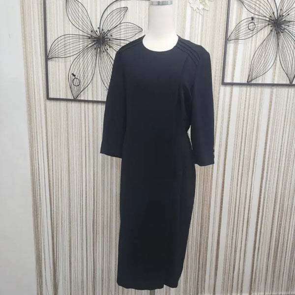 [BUNJANG] Japanese Vintage Black 3/4 Sleeve Midi Dress / 일본빈티지~7부 단추 소매 블랙 원피스 M사이즈