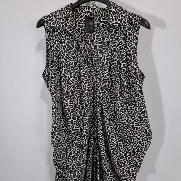 [BUNJANG] Nine West Sleeveless Blouse Black White Pattern / 나인웨스트 블라우스 민소매 블랙 화이트 패턴