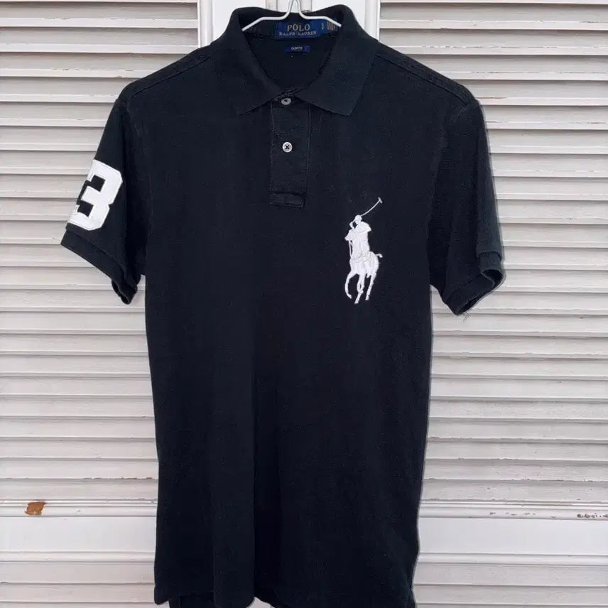 [BUNJANG] Polo Ralph Lauren Big Pony Tipped Collar T-Shirt Black / 폴로 랄프로렌 3번 빅포니 반팔 카라티 블랙