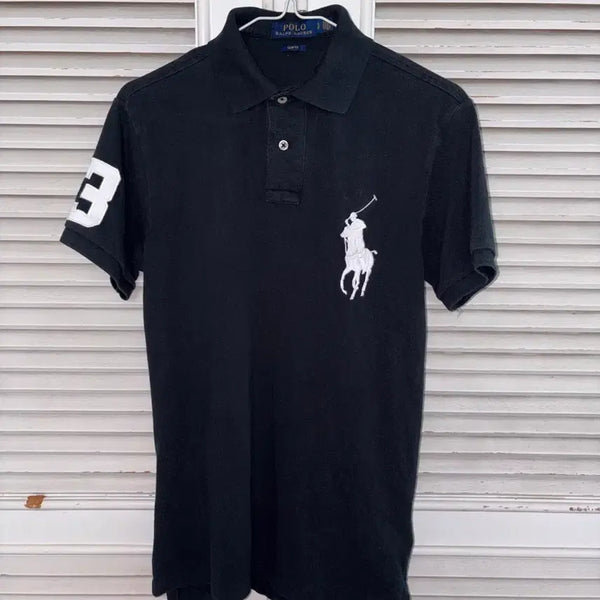 [BUNJANG] Polo Ralph Lauren Big Pony Tipped Collar T-Shirt Black / 폴로 랄프로렌 3번 빅포니 반팔 카라티 블랙