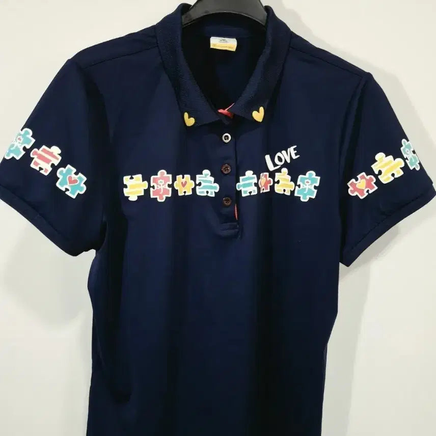 [BUNJANG] Castelbajac Women's Golf Shirt Navy Puzzle Pattern / 까스텔바작 골프 셔츠
