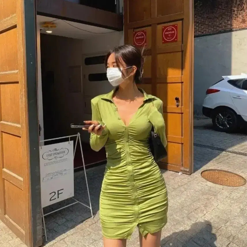 [BUNJANG] Liphop Cooling Fabric Shirring Dress / 새상품) 립합 쿨링원단 섹시 셔링원피스 ( 정가6만)