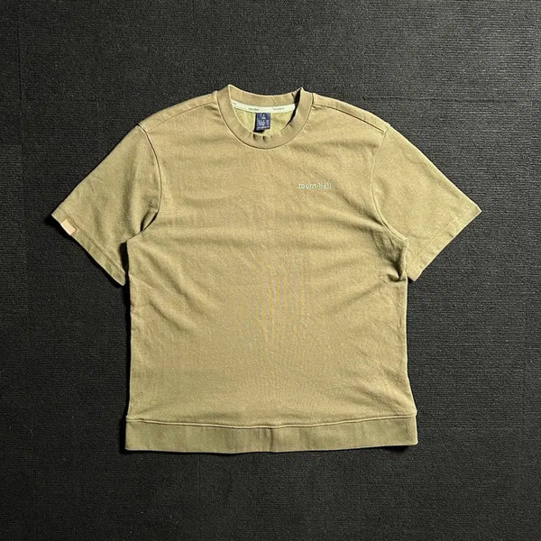 [BUNJANG] Montbell Khaki Big Logo Short Sleeve Sweatshirt / 몽벨 카키 빅로고 반팔 스웻셔츠