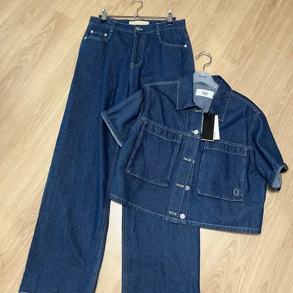 [BUNJANG] Atelier Nine Selvedge Denim Setup Short Sleeve Jacket + Denim Pants / 아틀리에나인 셀비지 데님 셋업 반팔자켓 + 데님