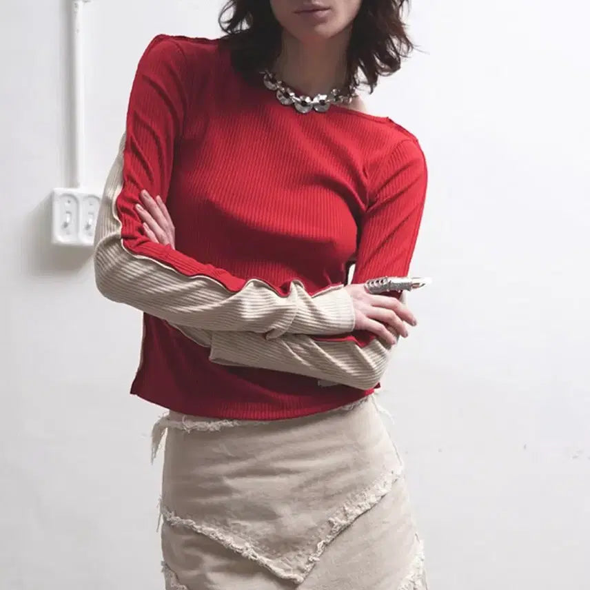 [BUNJANG] Dare to Wear Red Sleeve Top / 데어드 슬리브 탑 레드