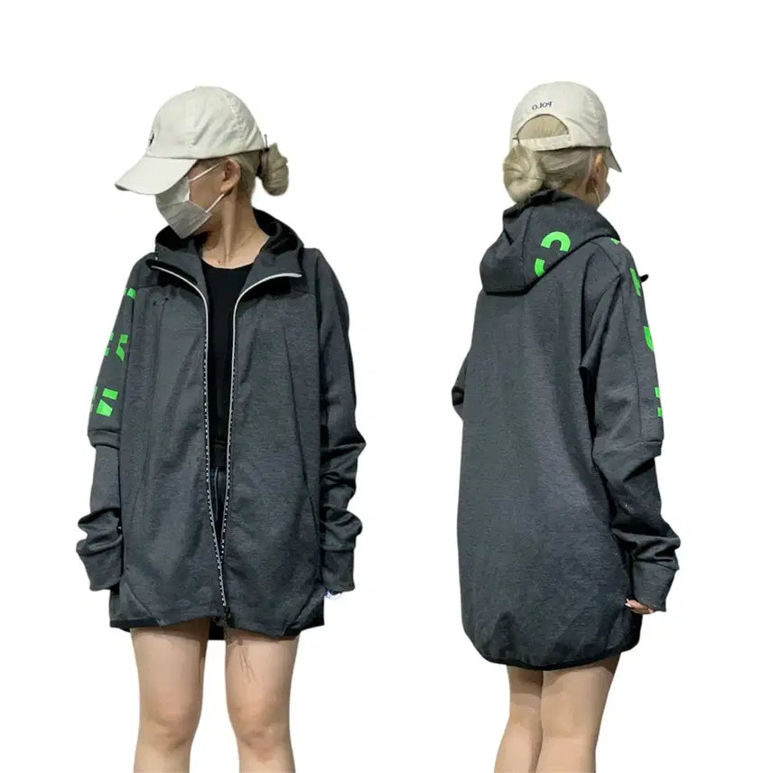 [BUNJANG] Oakley Charcoal Oversized Hooded Zip-Up Track Jacket / 오클리 차콜 오버핏 후드집업 트랙탑 져지 XL
