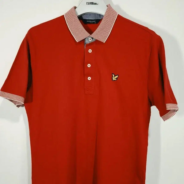 [BUNJANG] RAILEY & SCOTT Striped Collar Short Sleeve T-Shirt Red / 라이클 앤 스캇 카라티 레드