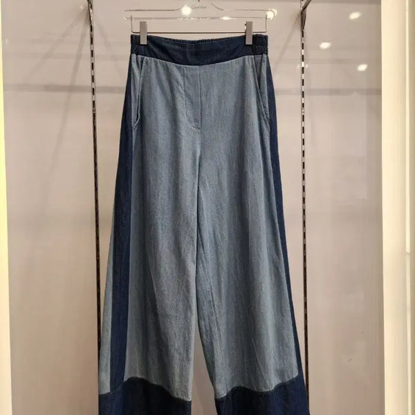 [BUNJANG] Denim Color-Block Wide Leg Pants / 데님 배색 여성 와이드팬츠
