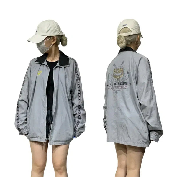 [BUNJANG] MCM Oversized Track Jacket with Big Logo and Side Lines / Mcm 그레이 빅 로고 올드스쿨 사이드 라인 오버핏 트랙 자켓 M