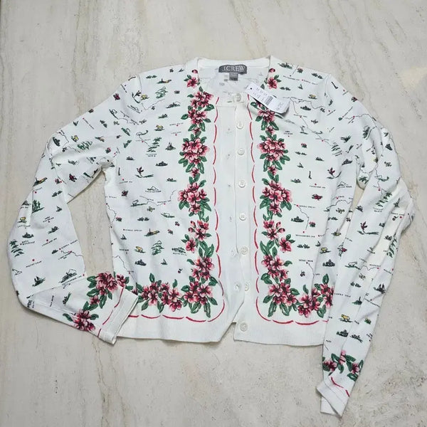 [BUNJANG] J.Crew Jackie Cardigan Map Print Premium Wool / Jackie cardigan in map-print premium ult