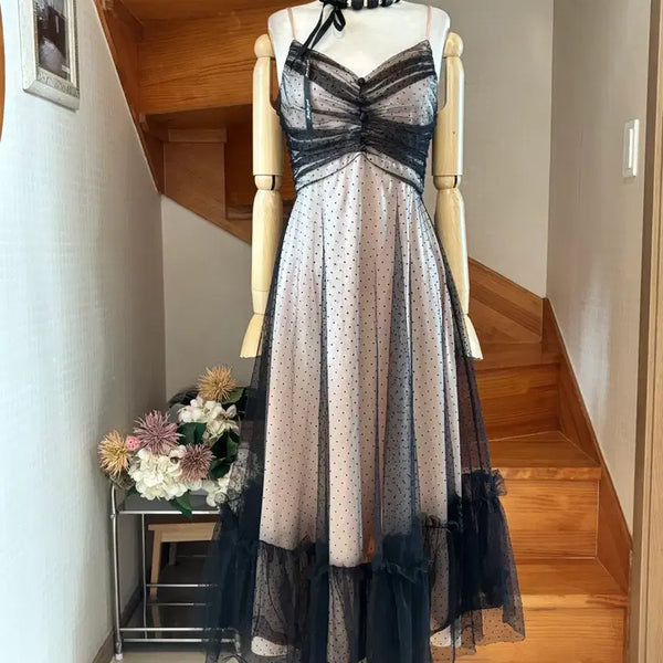 [BUNJANG] Black Dot Tiered Long Dress / 블랙 도트 캉캉 캉캉 원피스