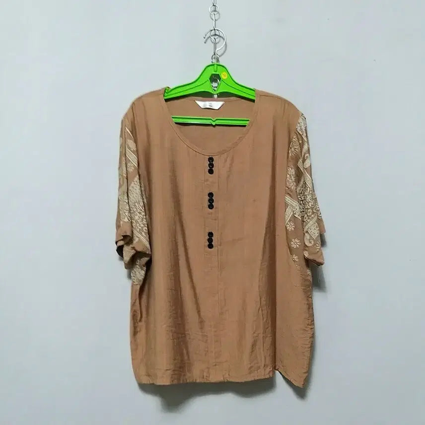 [BUNJANG] Women's Rayon Blouse (Brown, Patterned Sleeves) / 라199 인견상의