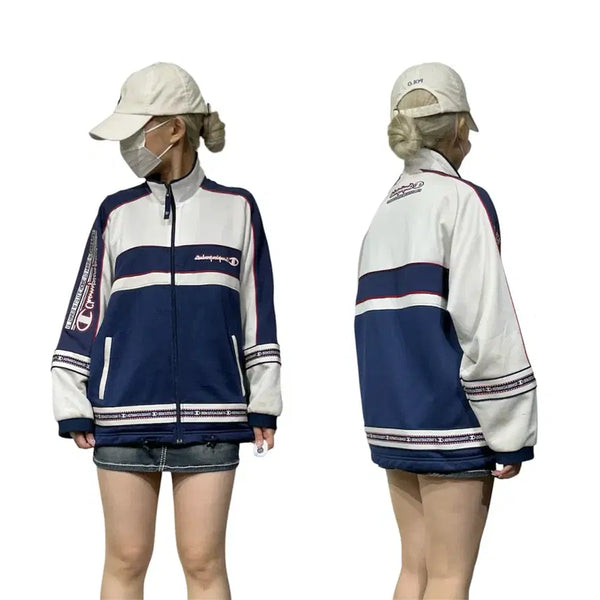 [BUNJANG] Champion Navy White Oversized Track Top Jersey / 챔피온 네이비 화이트 올드스쿨 오버핏 트랙탑 져지 S