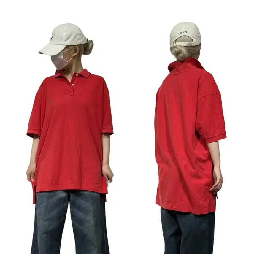 [BUNJANG] Polo Ralph Lauren Red Short Sleeve Oversized Pique Polo T-Shirt XL / 폴로 랄프 로렌 레드 반팔 오버핏 피케이티 카라티 XL