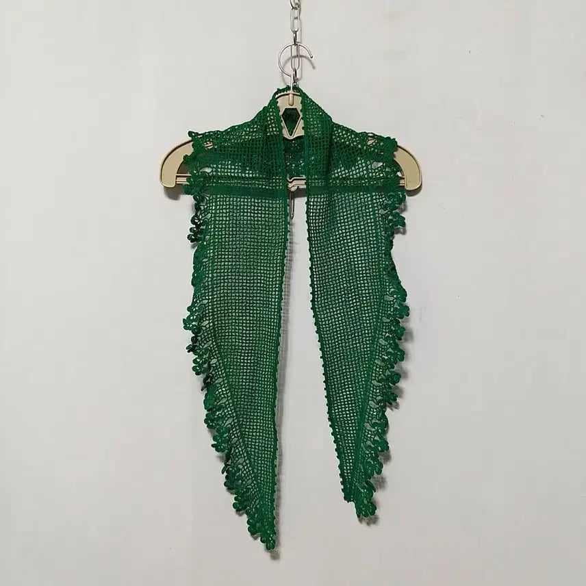 [BUNJANG] Hand-Knitted Green Scarf with Lace Detail / 라201 손뜨게스카프
