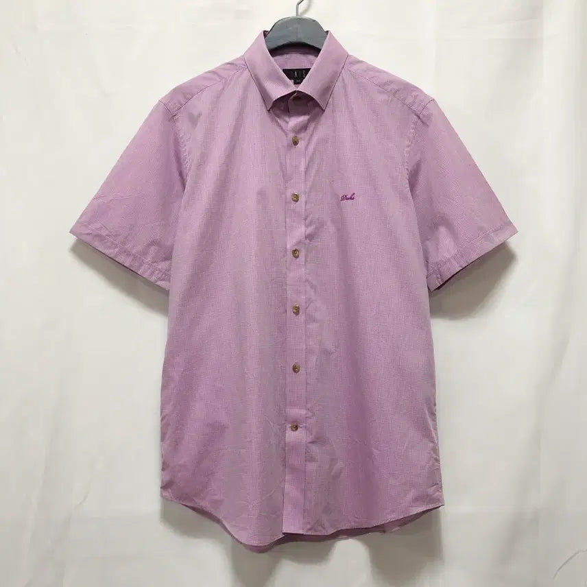 [BUNJANG] Daks Men's Pink Check Short Sleeve Shirt (Size 100) / 닥스 남성 핑크 체크 반팔 셔츠(100사이즈)