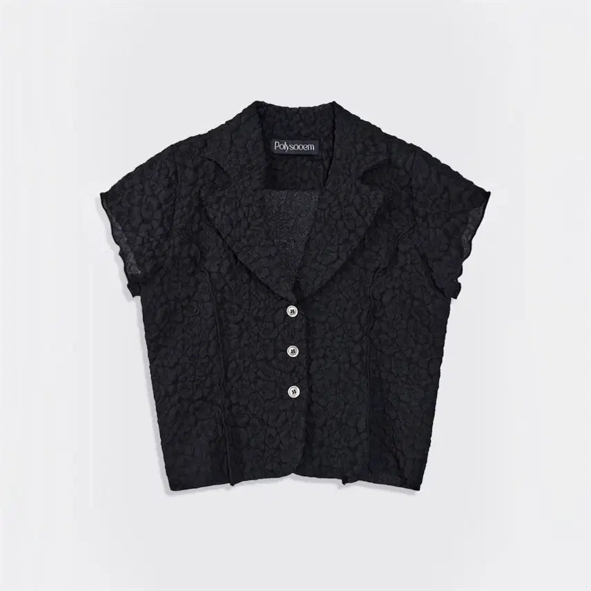 [BUNJANG] PolisueM Flower Cropped Shirt Black / 폴리수엠 FLOWER CROPPED SHIRT BLACK