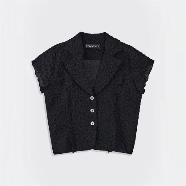 [BUNJANG] PolisueM Flower Cropped Shirt Black / 폴리수엠 FLOWER CROPPED SHIRT BLACK