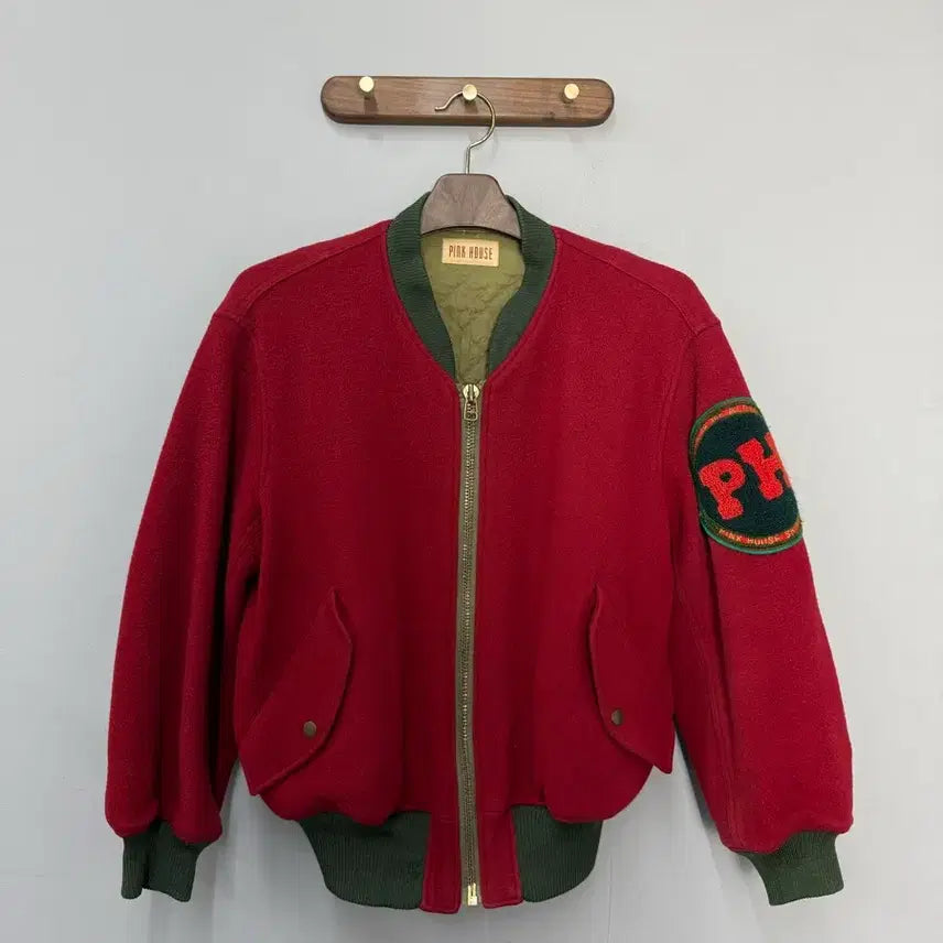 [BUNJANG] Pink House Color-Block Red Bomber Jacket / 핑크하우스 배색 레드 봄버 자켓 H3119