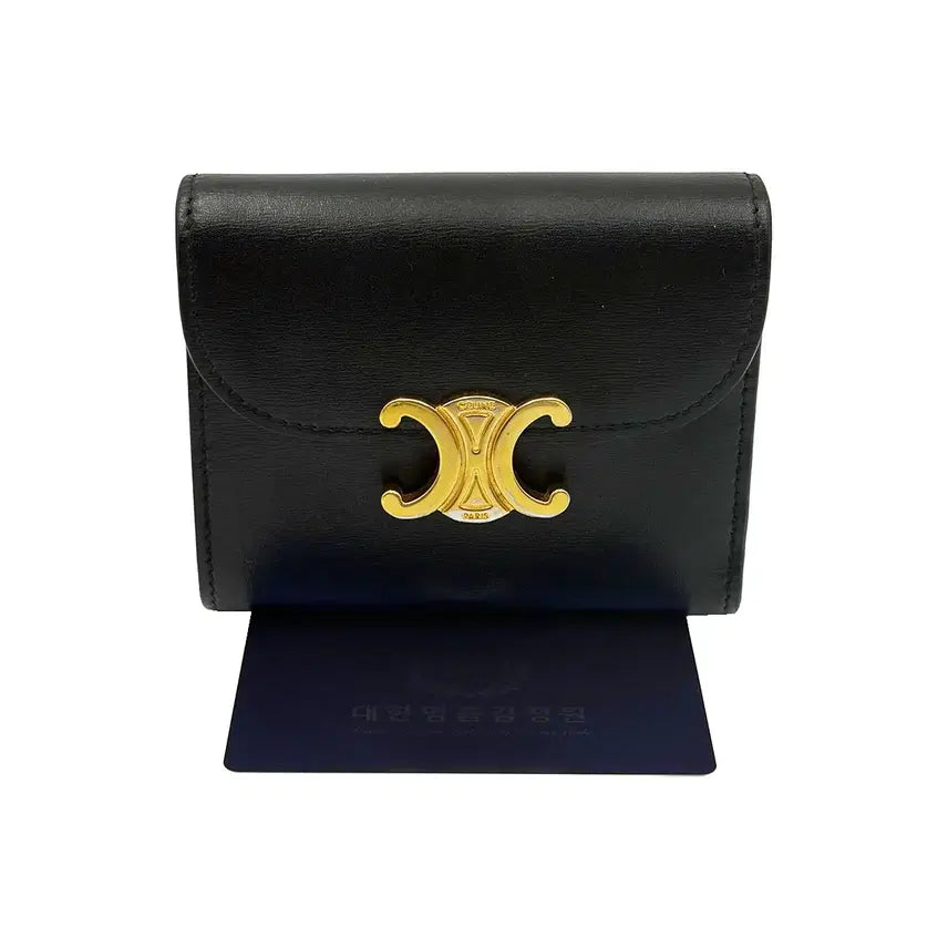 [BUNJANG] Celine Black Shiny Calfskin Triomphe Small Flap Wallet / 셀린느 Celine 블랙 샤이니 카프스킨 트리옹프 스몰 플랩 반지갑
