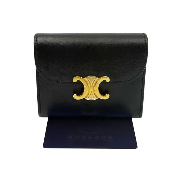 [BUNJANG] Celine Black Shiny Calfskin Triomphe Small Flap Wallet / 셀린느 Celine 블랙 샤이니 카프스킨 트리옹프 스몰 플랩 반지갑