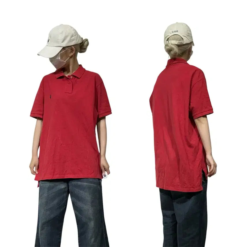 [BUNJANG] Polo Ralph Lauren Red Collar Oversized Short Sleeve T-Shirt L / 폴로 랄프 로렌 레드 카라 오버핏 반팔티 L