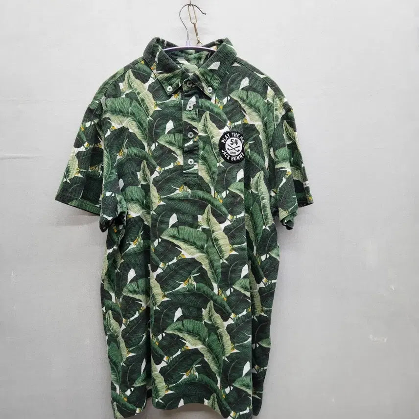 [BUNJANG] PEARLY GATES Leaf Pattern Golf Wear Short Sleeve Polo Shirt (L) / 파리게이츠 나뭇잎패턴 골프웨어 반팔카라 5(L)남여공용