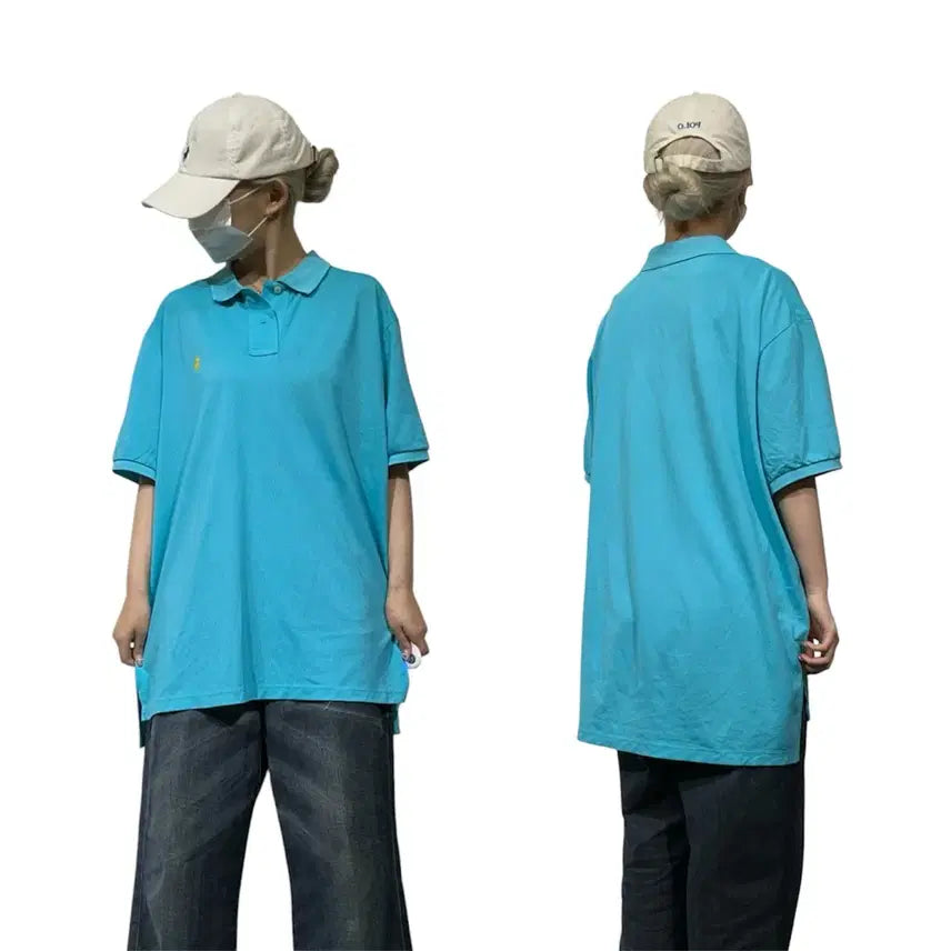 [BUNJANG] Polo Ralph Lauren Blue Oversized Fit Half-Sleeve T-Shirt XL / 폴로 랄프 로렌 블루 오버핏 카라 반팔티 XL