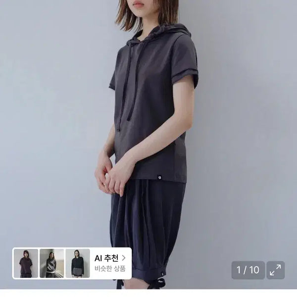 [BUNJANG] OHEHIO Hooded Layered Cap Sleeve T-Shirt Charcoal / 오헤시오 HOODED LAYERED CAP SLEEVE T-SHIRT,
