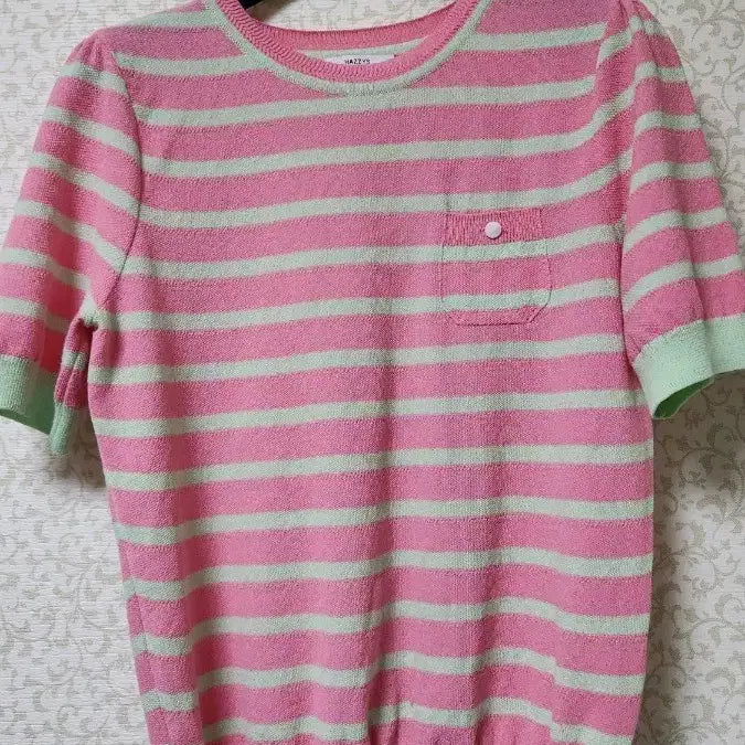 [BUNJANG] HAZZYS Pink/Mint Stripe Knit Sweater / 해지스 니트 핑크/민트 스트라이프