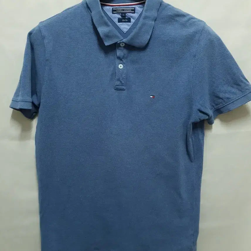 [BUNJANG] Tommy Hilfiger Men's Blue Slim Fit Polo Shirt / 타미힐피거 반팔 카라티 블루