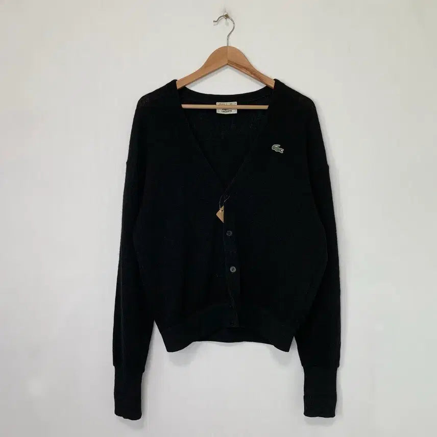 [BUNJANG] Lacoste Vintage Black Mohair Blend Loose Fit Cardigan / 라코스테 빈티지 블랙 모 100% 루즈핏 가디건 여름 시스루