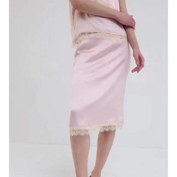 [BUNJANG] Overdue Flair Lace Satin Midi Skirt / 오버듀플레어 레이스새틴미디스커트