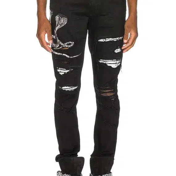 [BUNJANG] Amiri Snake Patch Distressed Jeans / 아미리 스네이크 패치 디스트로이드 진