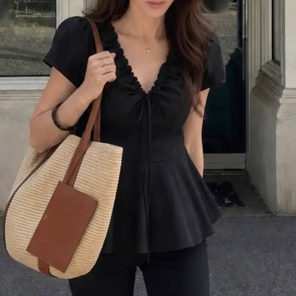 [BUNJANG] Naningoo String Blouse Black/White / 난닝구 스트링블라우스 블랙,화이트
