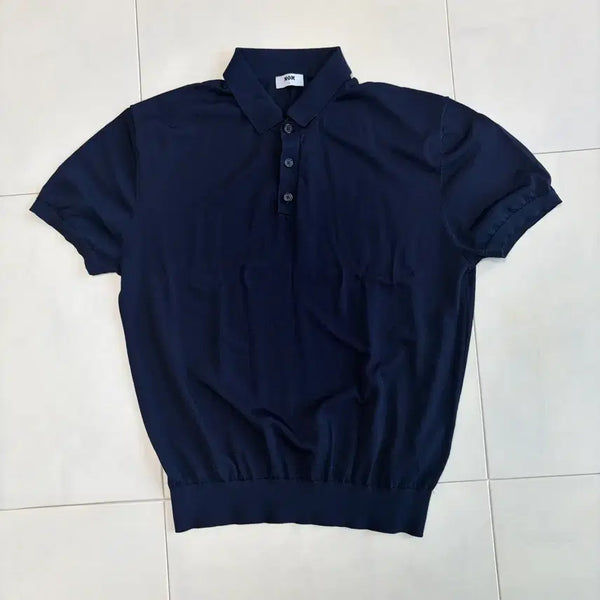 [BUNJANG] Collar Short Sleeve Knit Navy / 카라 반팔니트 네이비