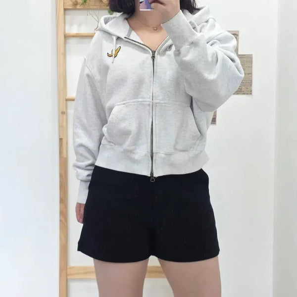 [BUNJANG] WaiKei Crop Hoodie Zip-up Melange Grey XS / [프립]XS/와릿이즌 크롭 후드집업 멜란지회색