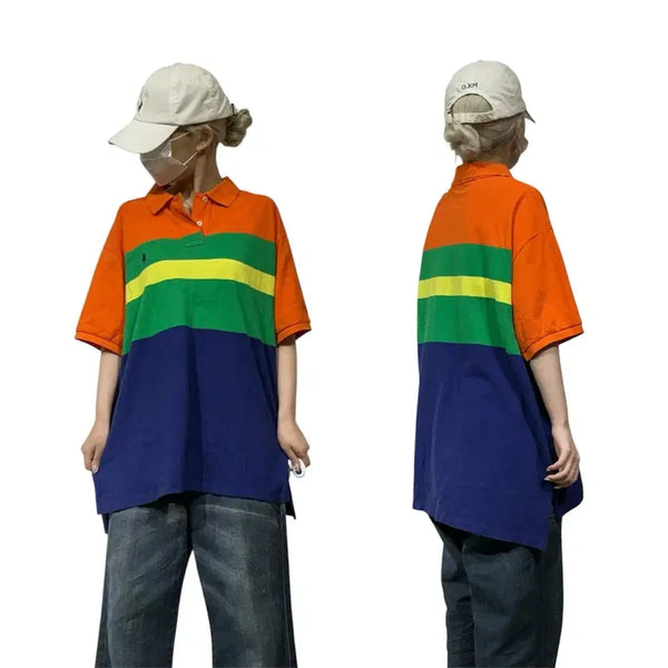 [BUNJANG] Polo Ralph Lauren Colorblock Oversized Short Sleeve T-Shirt XXL / 폴로 랄프 로렌 오렌지 그린 네이비 카라 오버핏 반팔티 XXL