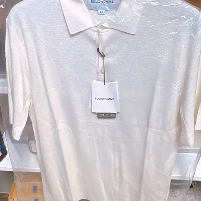 [BUNJANG] Solid Homme Summer Knit Short Sleeve Polo Shirt Ivory Size 48 / 솔리드옴므 여름 니트 반팔 카라티 아이보리 48