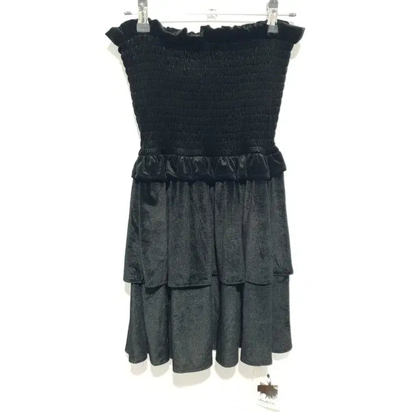 [BUNJANG] Velvet Spaghetti Strap Ruffle Dress / 벨벳 슬리브리스 캉캉 원피스 F_M2090