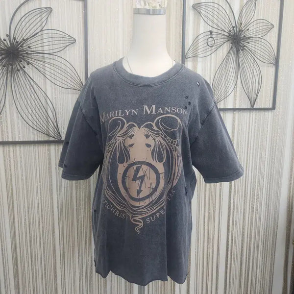 [BUNJANG] Marilyn Manson Graphic T-Shirt Gray / 마릴린 맨슨 반팔 티셔츠 그레이색상