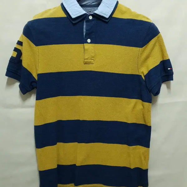 [BUNJANG] Tommy Hilfiger Striped Collar T-shirt Yellow/Navy / 타미힐피거 단가라 카라티 옐로우/네이비