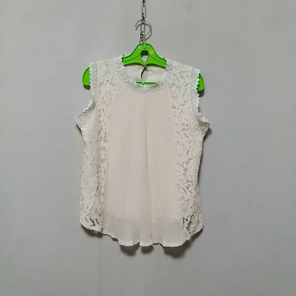 [BUNJANG] Ivory Pleated Blouse with Lace Detail / 라215 플리츠상의