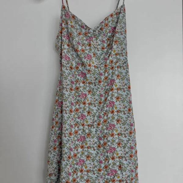 [BUNJANG] Cocktail Flower Pattern Mint Strap Dress / 칵테일 플라워 패턴 민트 끈 원피스